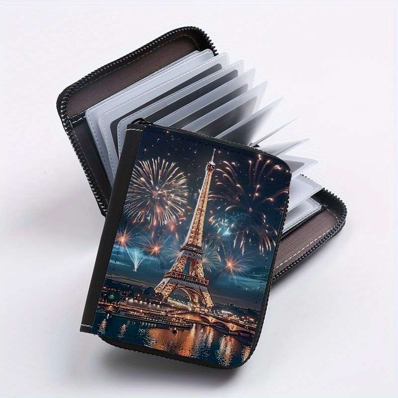 Paris Eiffel Tower Single-Sided Print Clutch Bag With 24 Card Slots And Multiple Card Inser