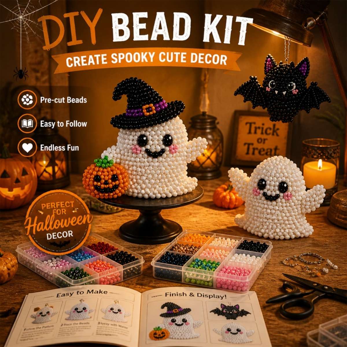 Perler Bead Set Halloween Cute Diy Beaded Set  4 Pieces