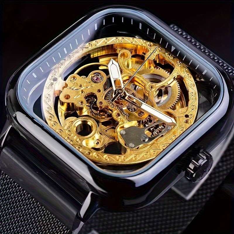 Modern Mens New Blue Square Features Skeleton Design Magnetic Meshcolor Black