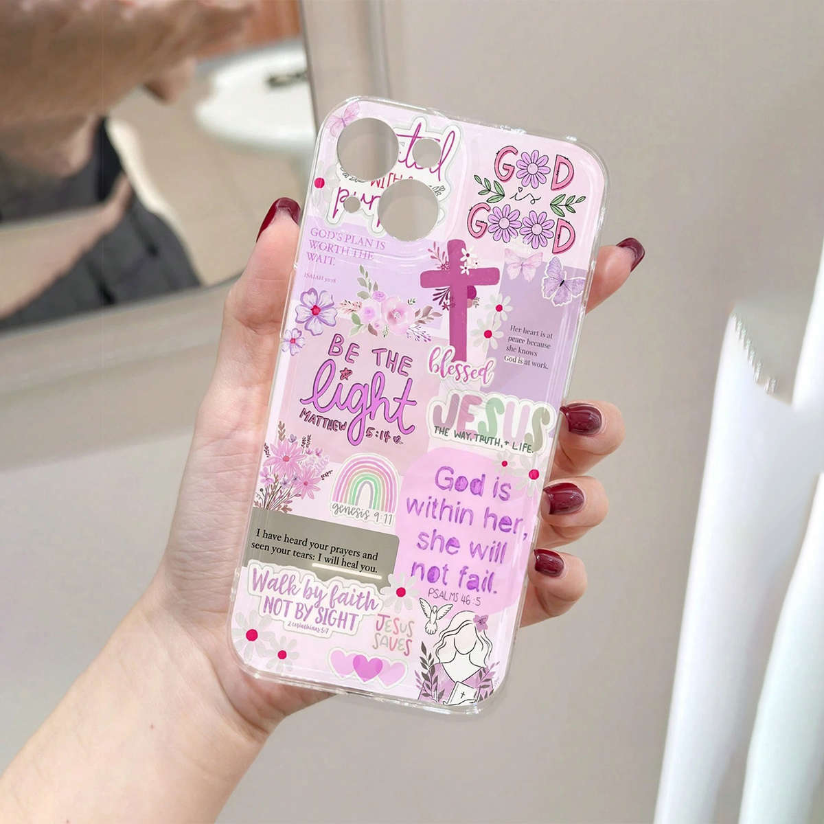 1Pc Transparent For iPhone 15 Jesus Slogan Phone Case