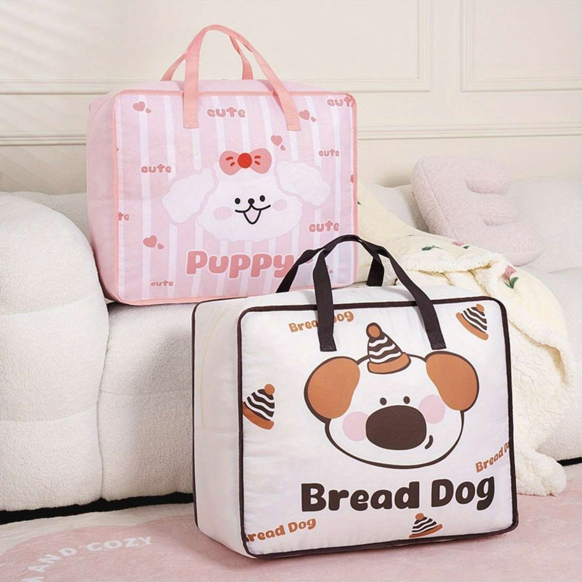 2Pcs Large Quilt Blanket Organizer Totes Organizer Pink 2Pcs