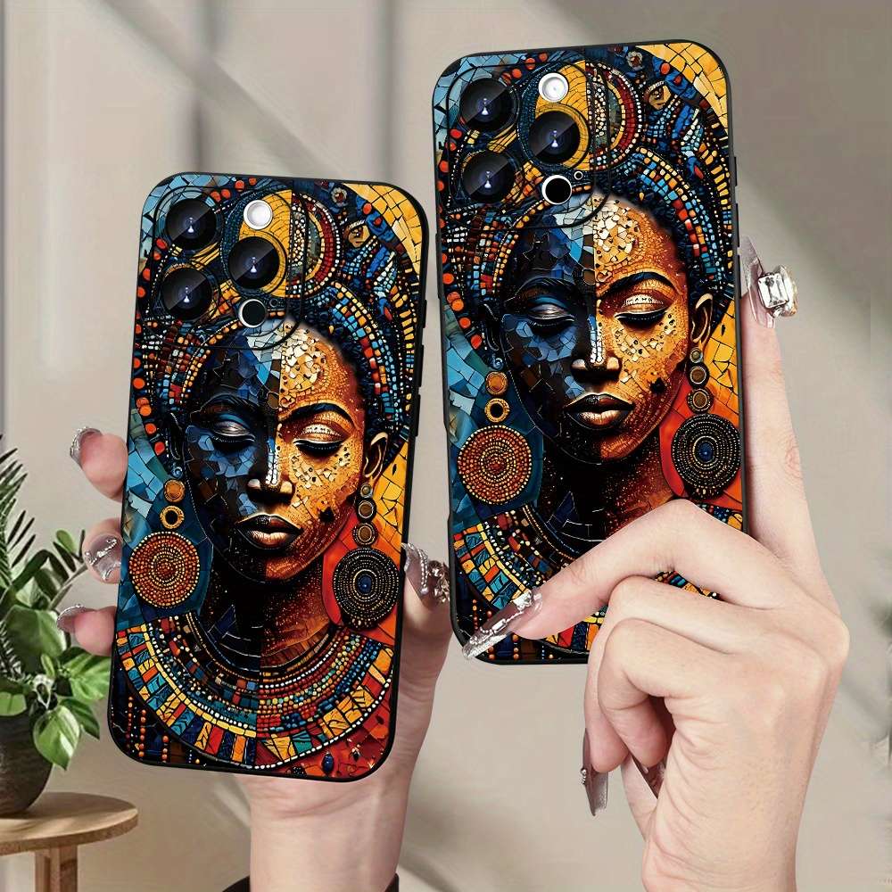1Pc Black For iPhone 15 Plus African Girl Pattern Phone Case