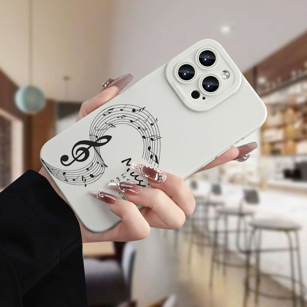 1Pc Ivory White For iPhone 15 Plus Five Line Music Phone Case