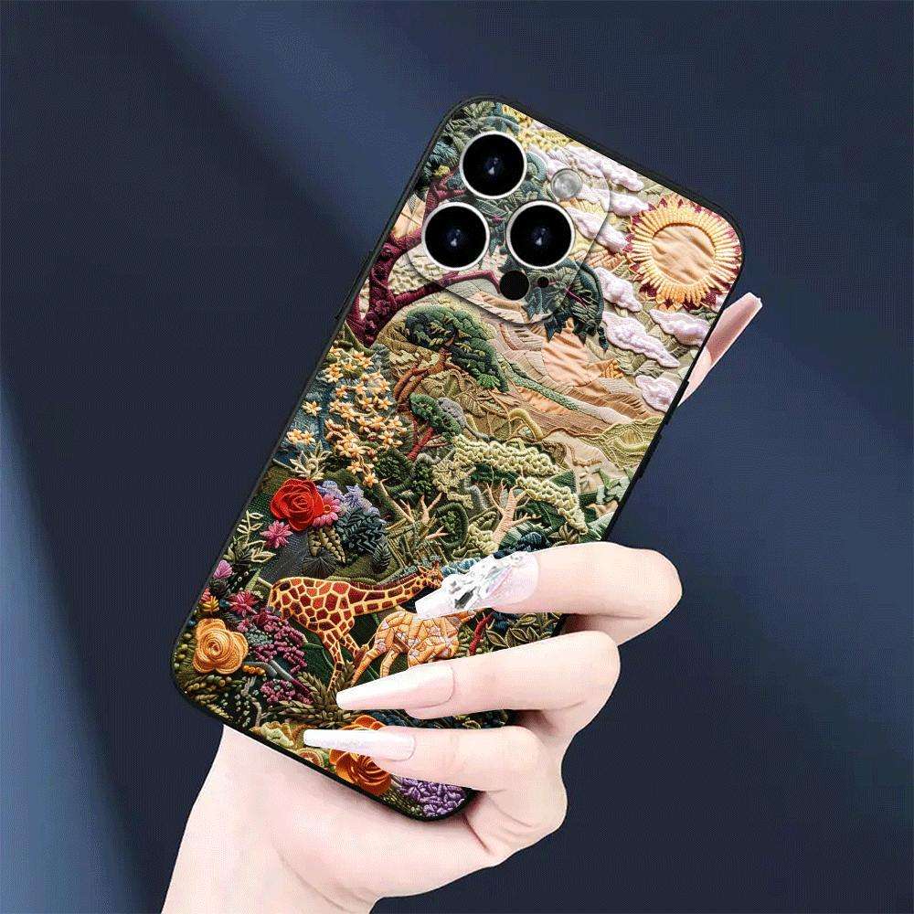 1Pc Black For iPhone 16 African Wildlife Phone Case