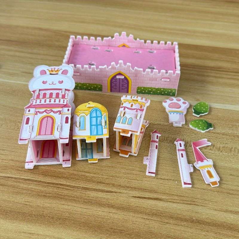 3D Building Model Puzzle Set Color Random Quantity 4 Pcs