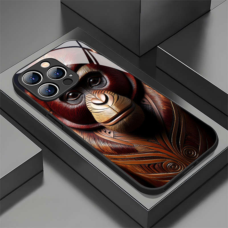 1Pc Mixed Color For iPhone 16 Plus African Wood Carving Monkey Phone Case