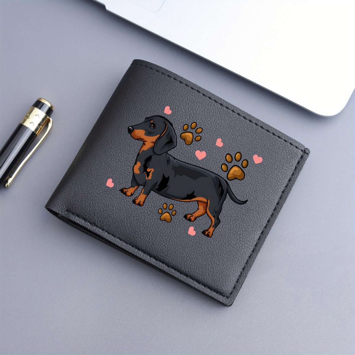 Dachshund Print Bifold Wallet Card Holder With Slip Pocket Unlined Short Wallet