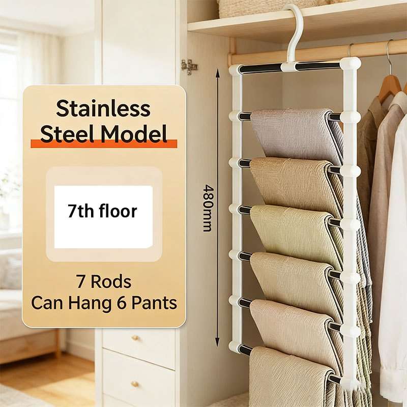 2 Hooks Foldable Multi Layer Pants Rack Stainless color White Quantity 3pcs