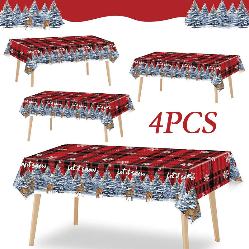 Christmas Tablecloth Color Black And Red Grid Quantity 4Pcs