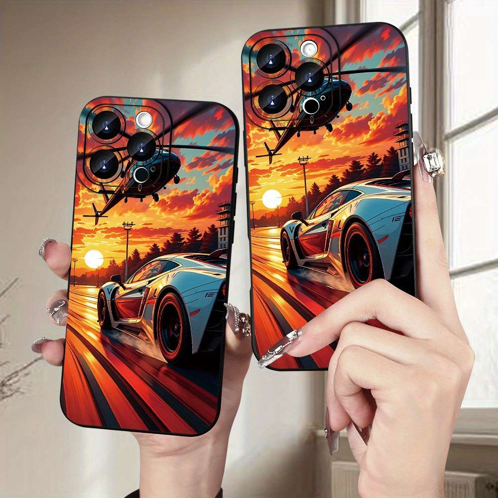 1Pc Black For iPhone XR Helicopter Sports Car Phone Case