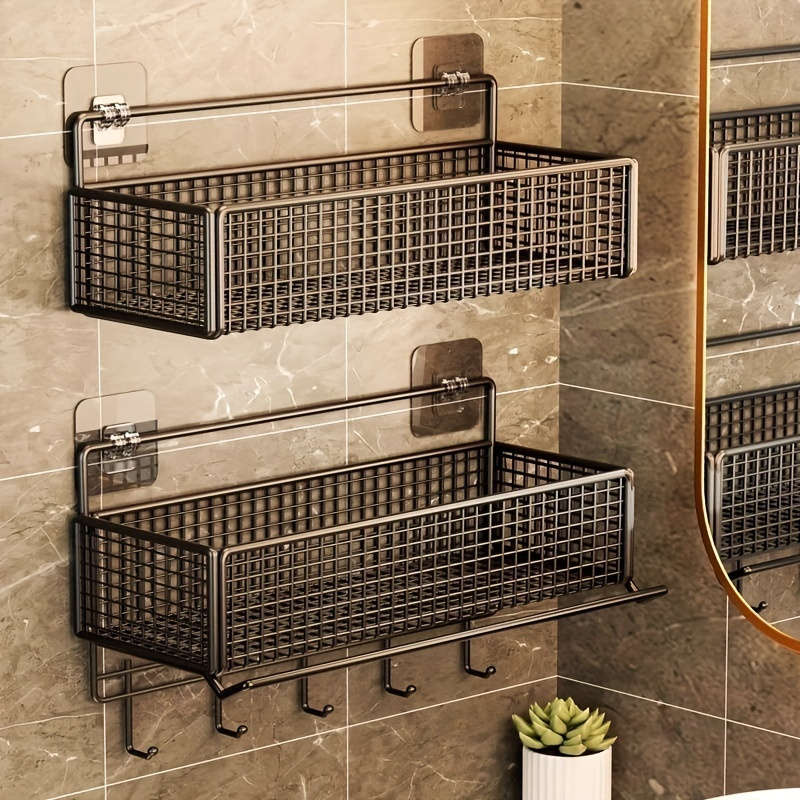 Bathroom Storage Rack Quantity Black 1 Piece  Rack  2 Patches