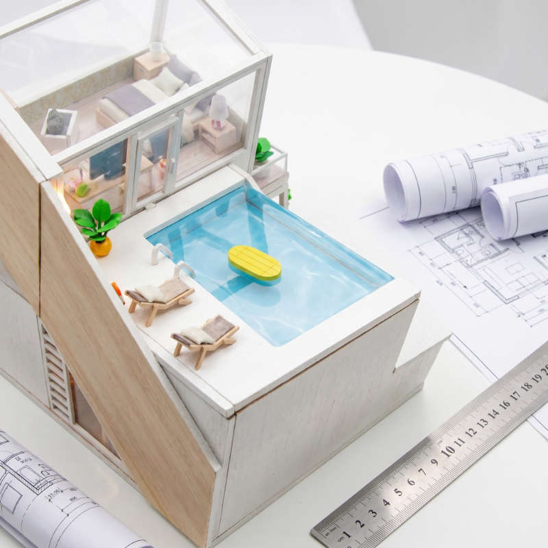 House Model Color Two Story Pool Villa