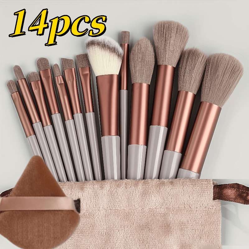Makeup Brush Set Quantity 14Pcs 13 Brushes  1 Makeup Sponge