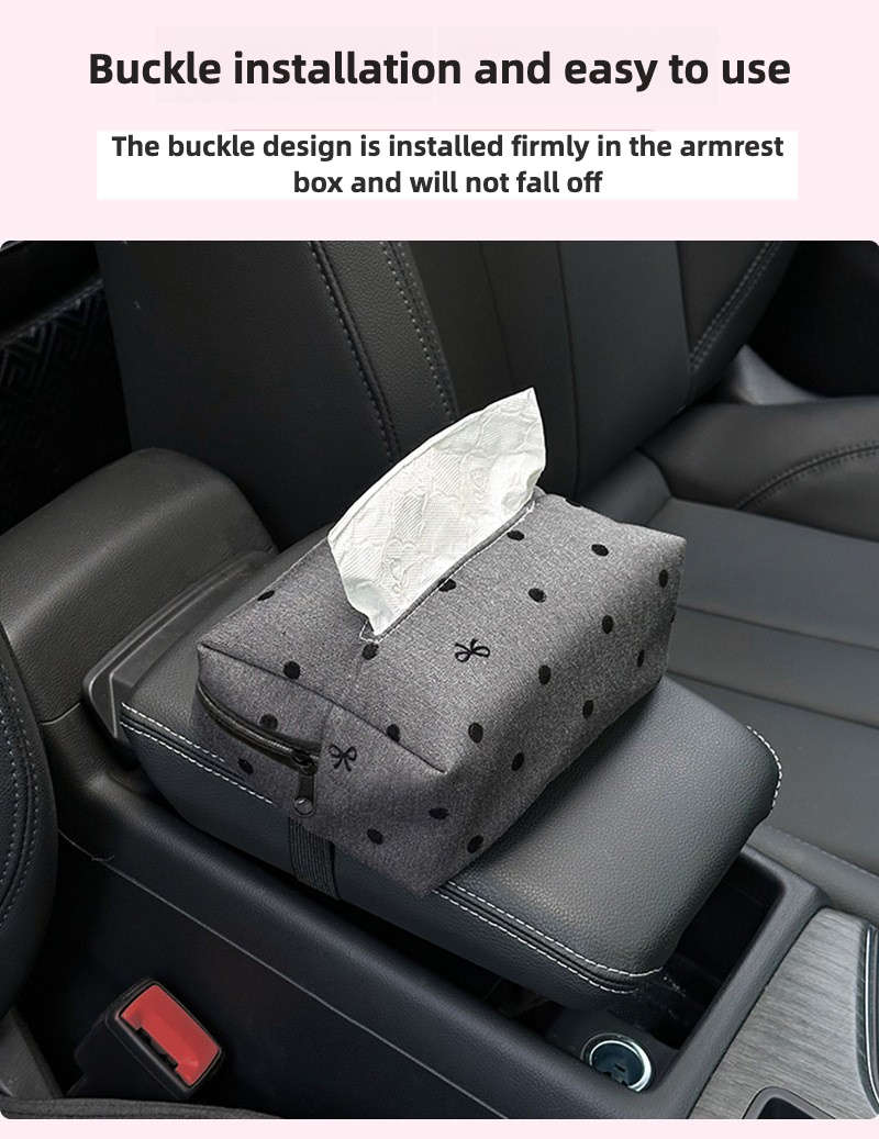 Car Tissue Box Style Polka Dot Bow Tissue Box Pink