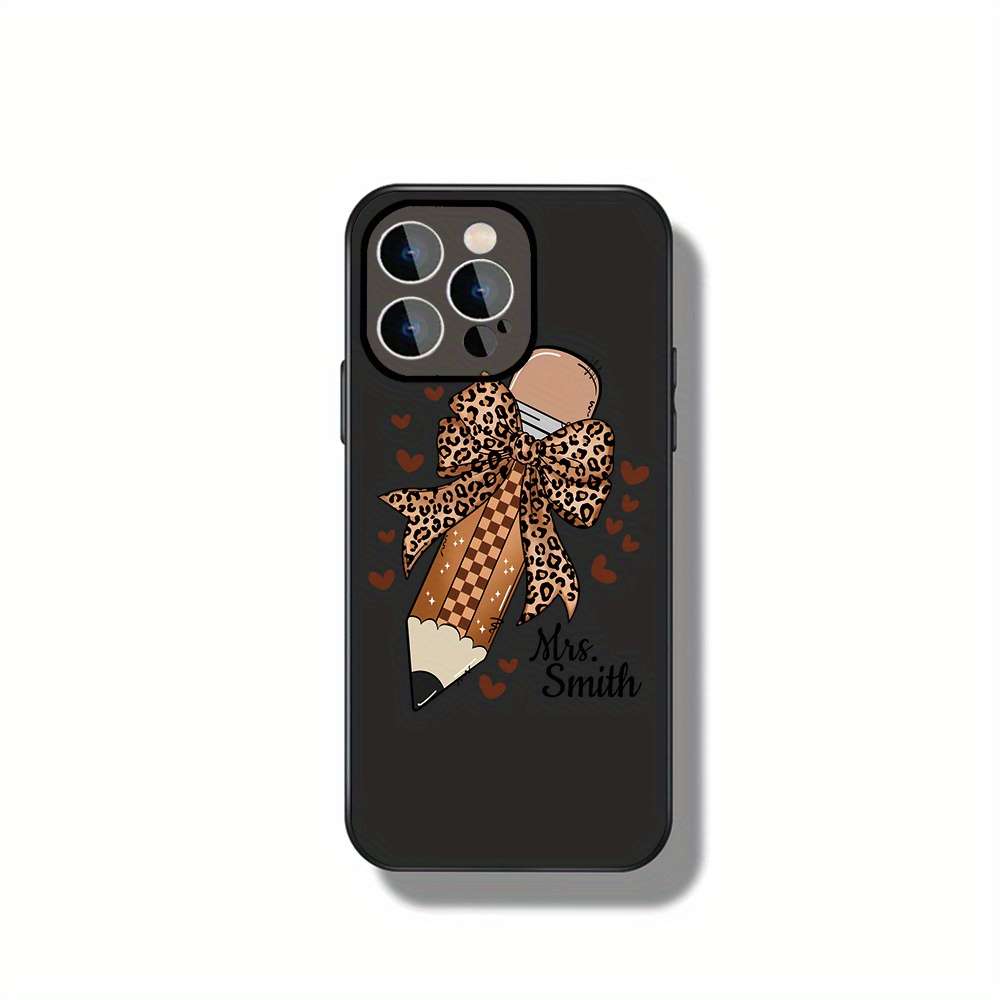 1Pc Black For iPhone 13 Pro Leopard Print Bow Phone Case