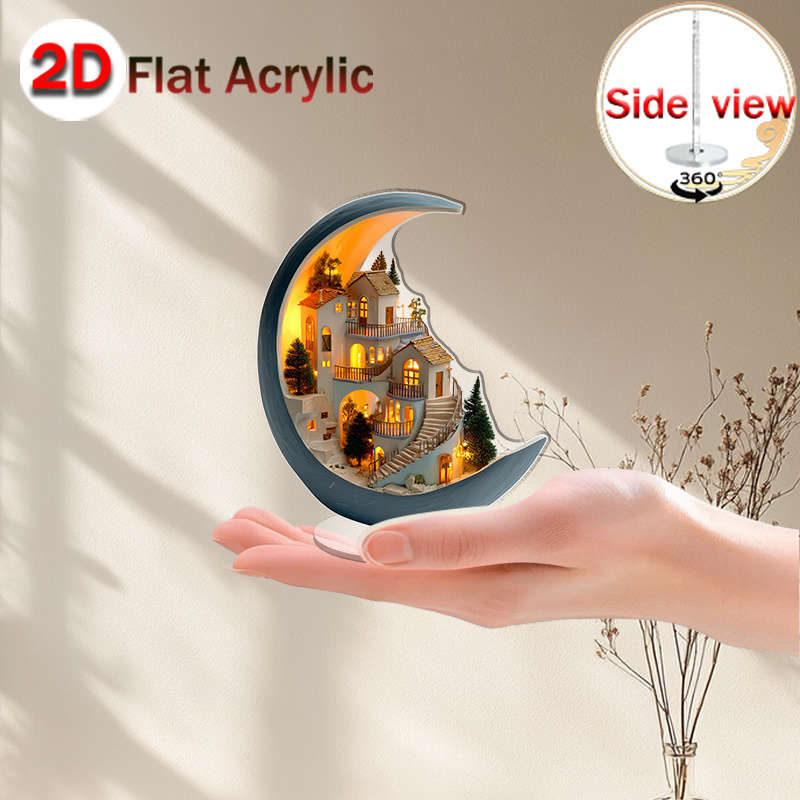 Sophisticated Vibrant Premium Flat Rotating Acrylic Crescent Moon Night