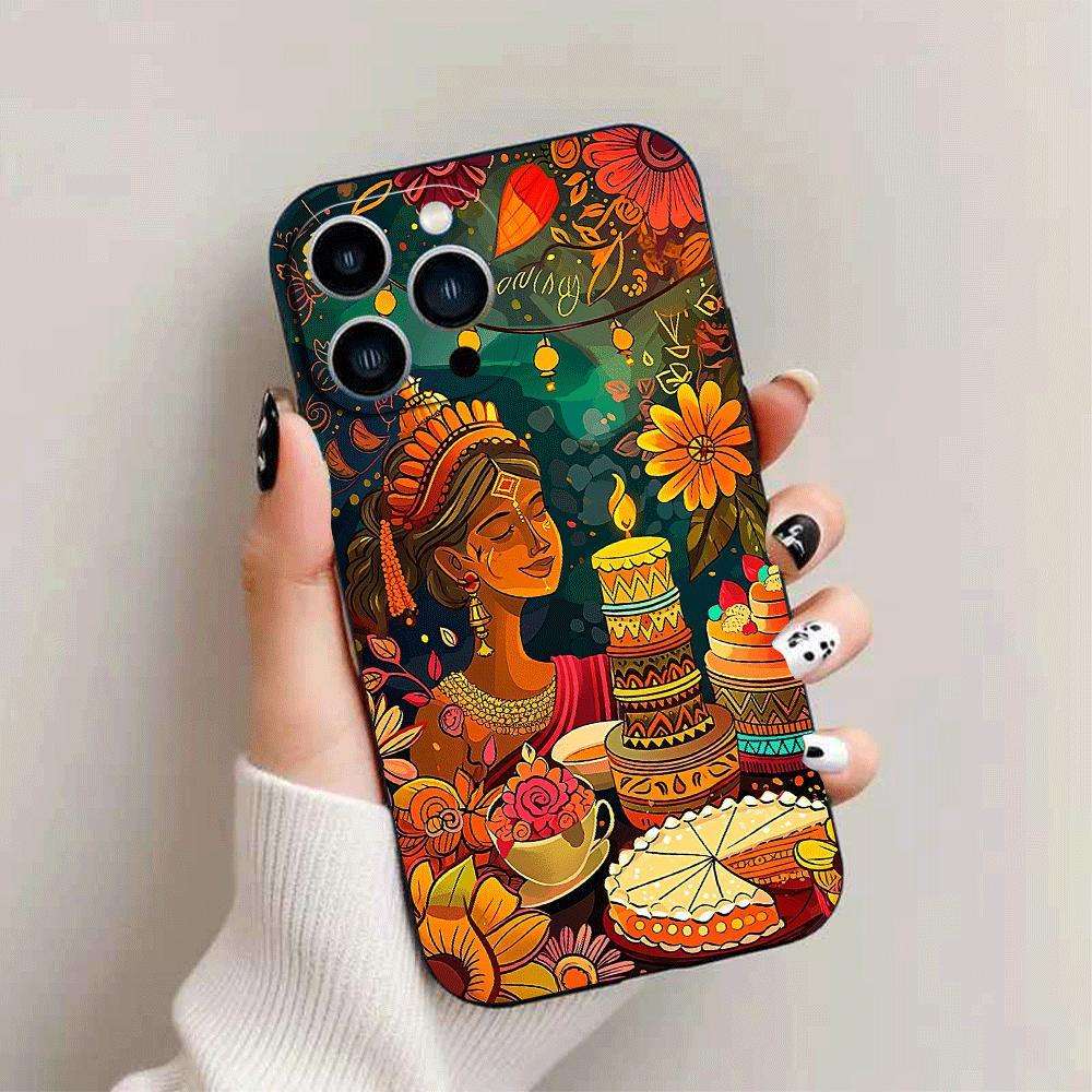 1Pc Black For iPhone 16 African Design Phone Case