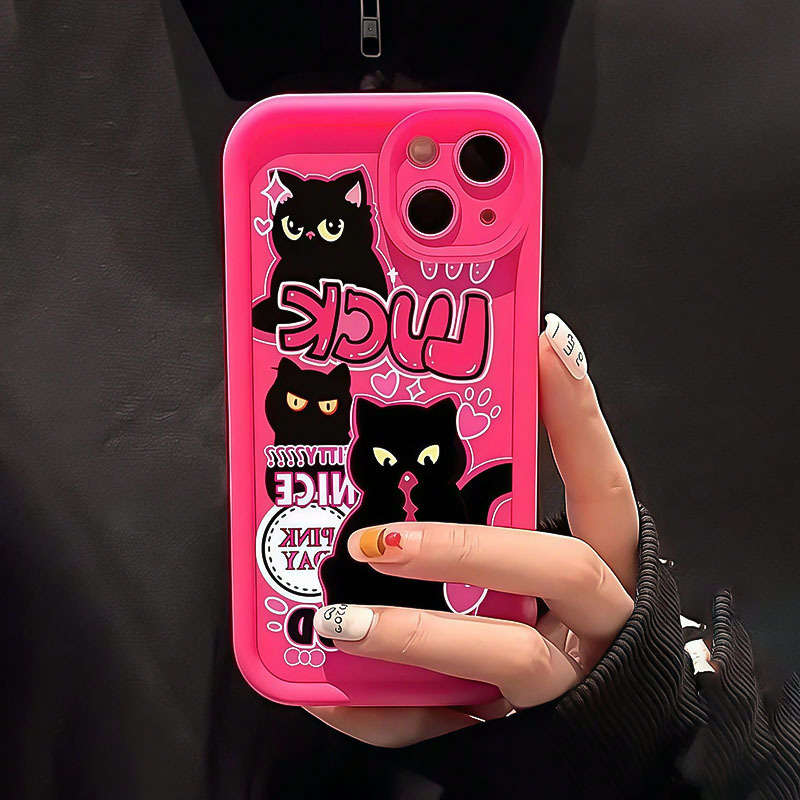 1Pc Rose Red For iPhone 7 Plus Heart And Black Cat Phone Case
