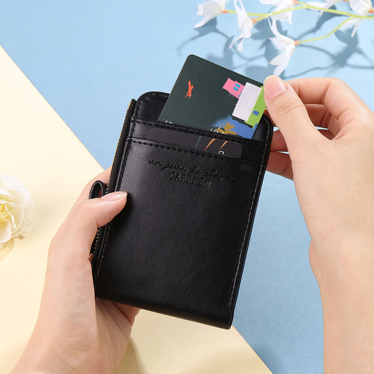 Carrken Elegant Compact Womens Wallet With Multiple Zippers Snap Buttons Large Capacity For