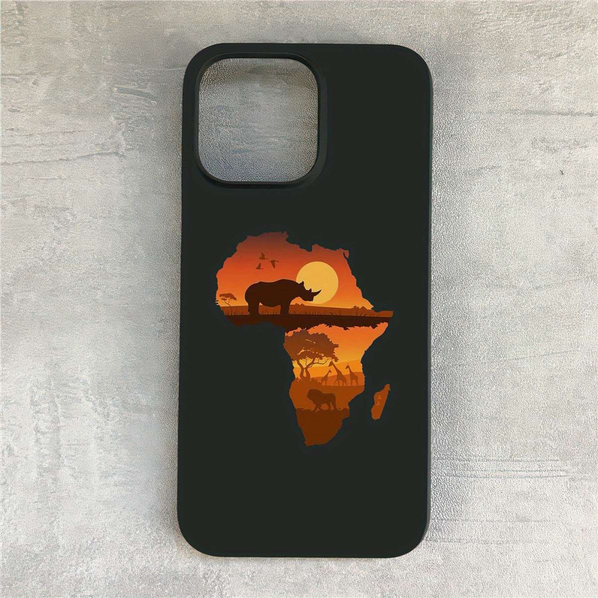 1Pc Black For iPhone 16 Plus African Continent Pattern Phone Case