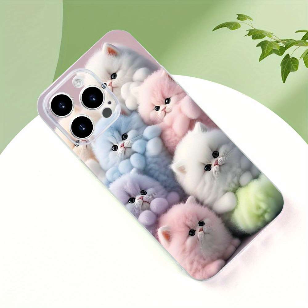 1Pc Transparent For iPhone 13 Mini Colorful Cute Kitten Phone Case