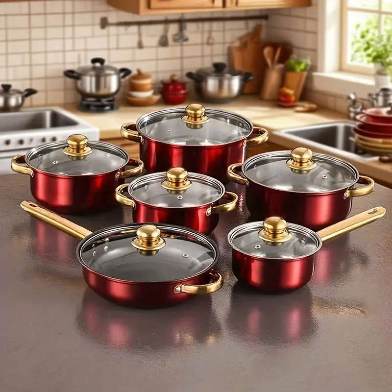 6Pcs Exquisite Non Stick Stainless Steel Cookware Set Gift