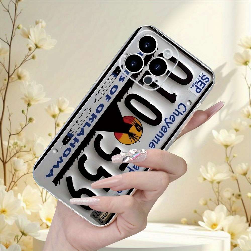 1Pc Transparent For iPhone 13 Pro Max Retro License Plate Phone Case