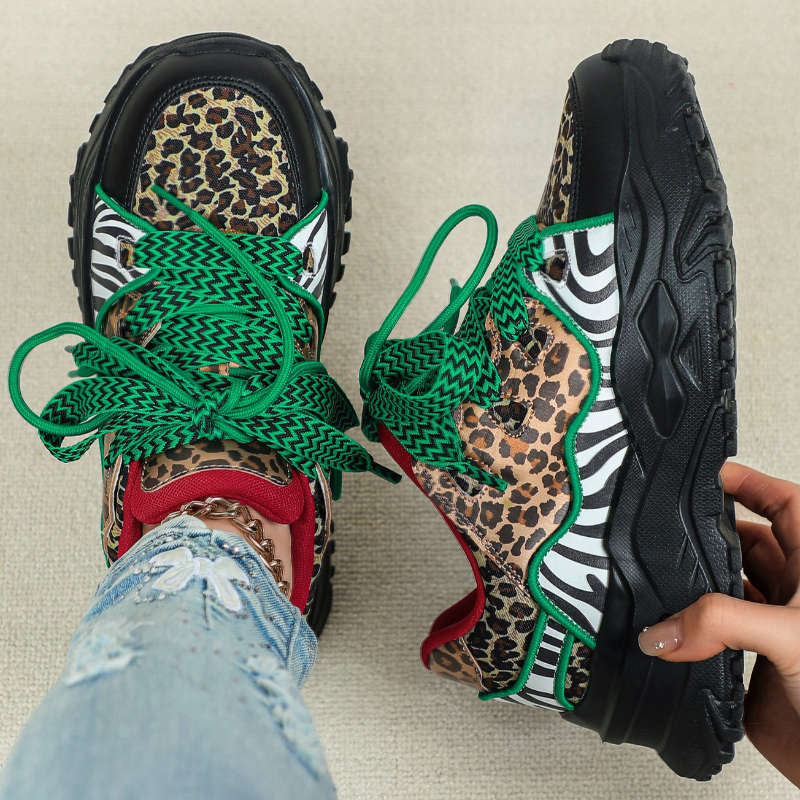 Women S Sneakers Color Leopard Print On Green And Black Base Sizeuk 4