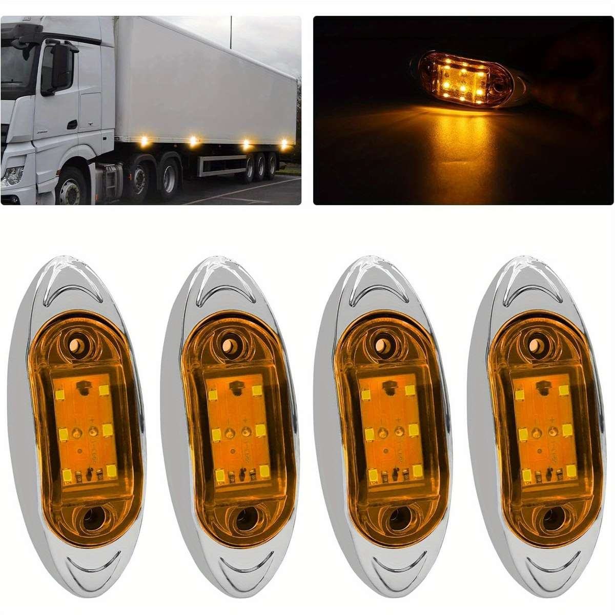 4pcs 12-24V Yellow Trailer Marker Lights LED Side Marker Lights Trailer Running Light
