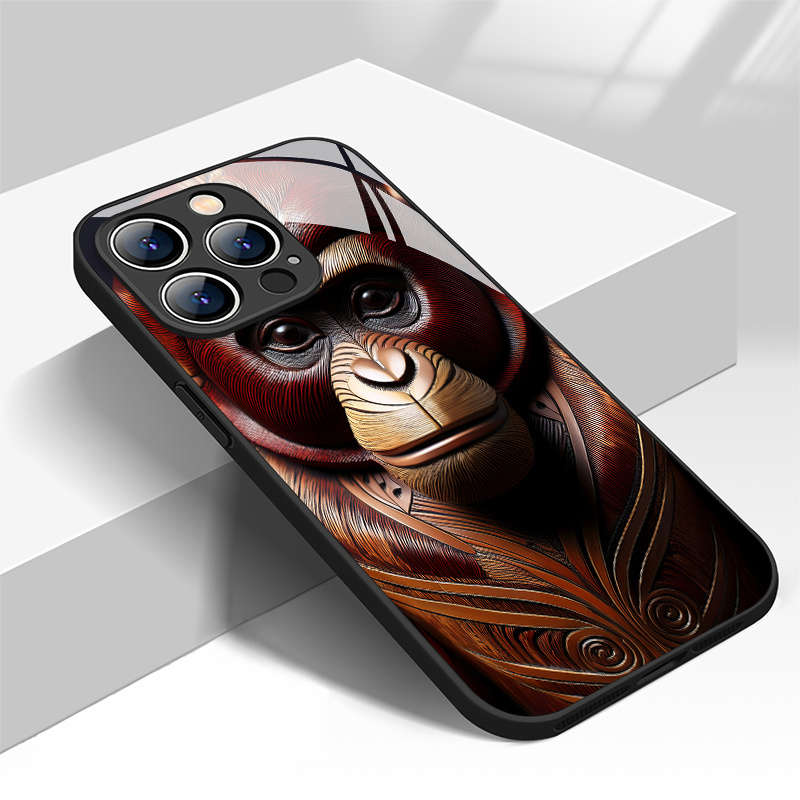 1Pc Mixed Color For iPhone 16 Plus African Wood Carving Monkey Phone Case