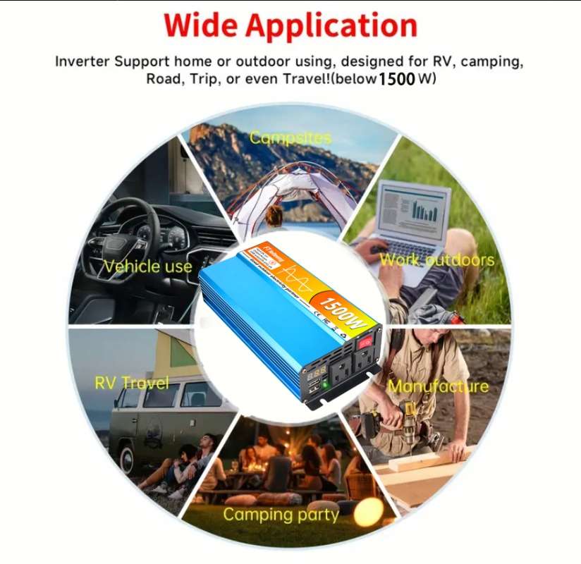 Efficient Pure Sine Wave Power Inverter 2000 Watts 1500 For Emergency Use 12V