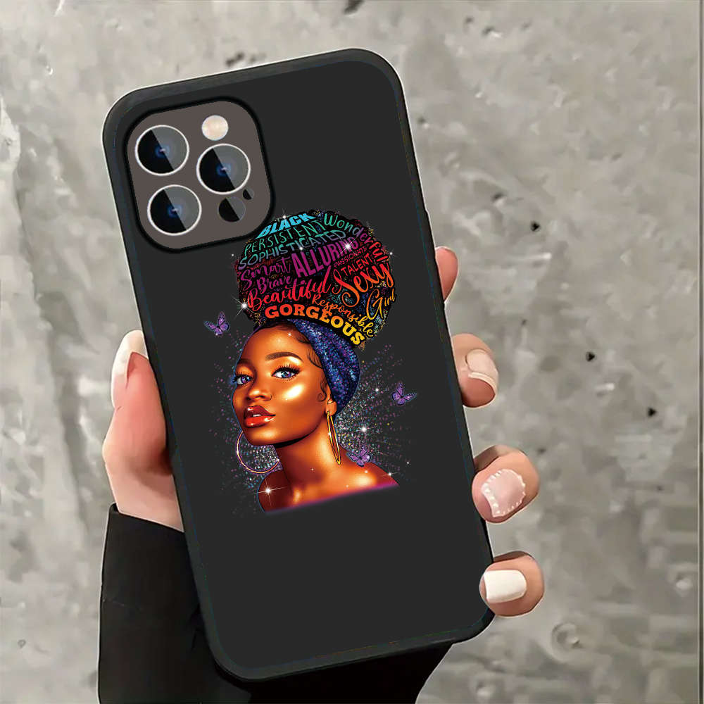 1Pc Black For iPhone 13 Pro Empowered Woman Phone Case