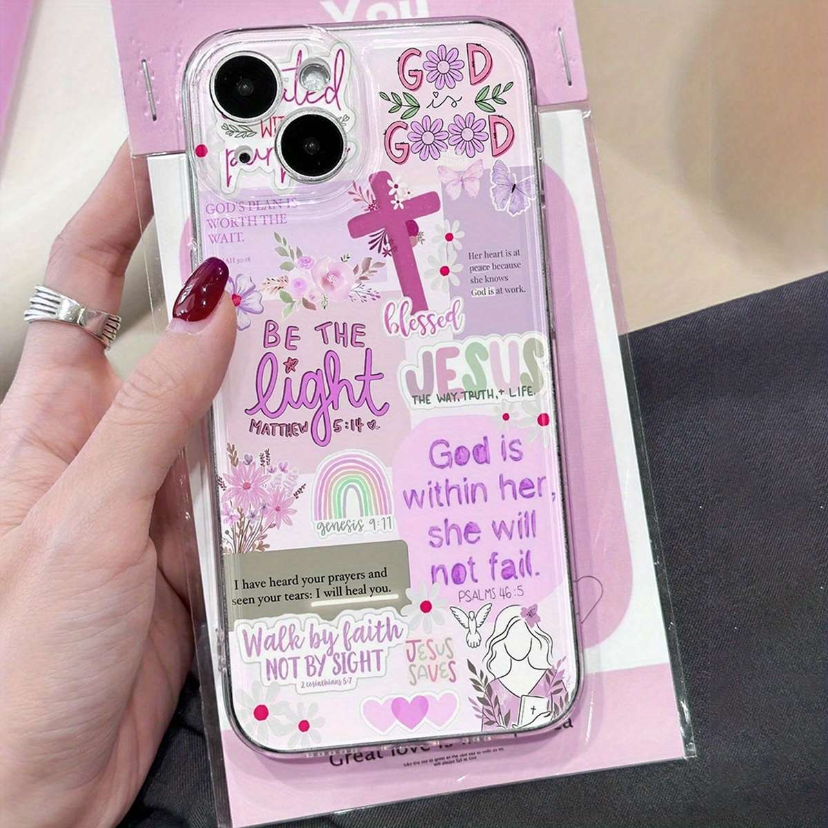 1Pc Transparent For iPhone 15 Jesus Slogan Phone Case