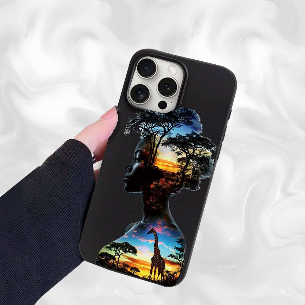 1Pc Black For iPhone 12 Mini Sunset African Beauty Phone Case