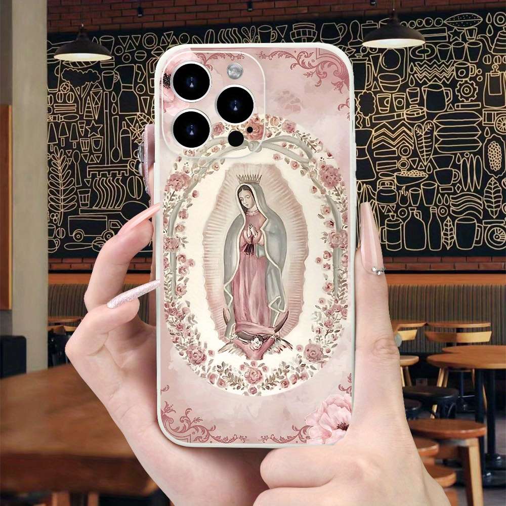 1Pc Beige For iPhone 15 Pro Retro Virgin Mary Phone Case