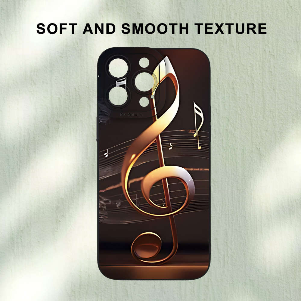 1Pc Black For iPhone 16 Plus Musical Note Pattern Phone Case