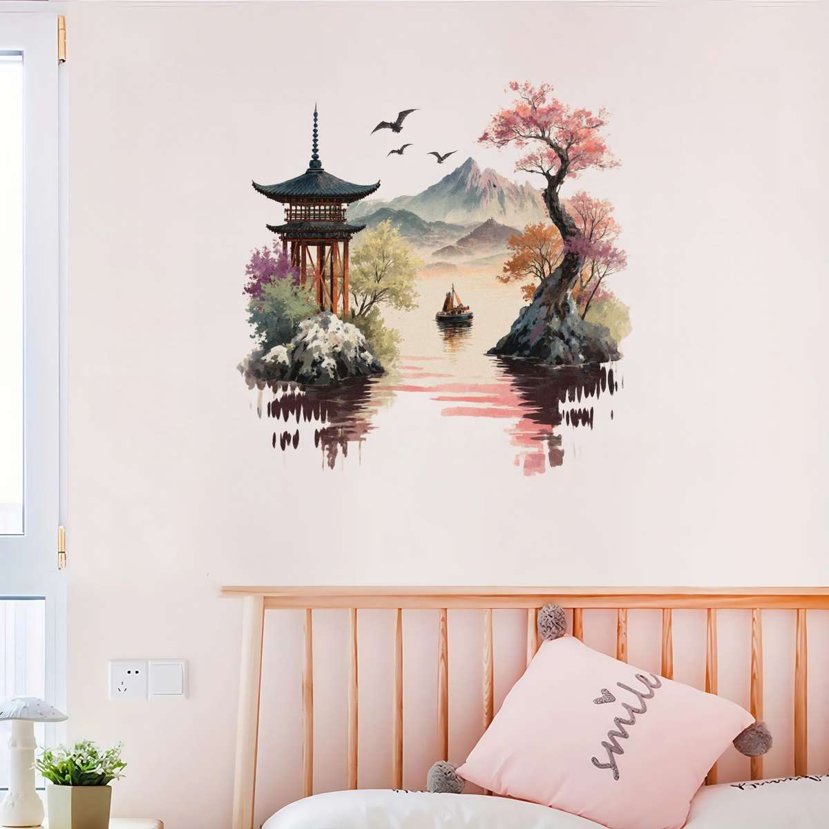 Luxury 1Pc Japanese Pagoda Mount Fuji Landscape Wall Sticker Wall Art