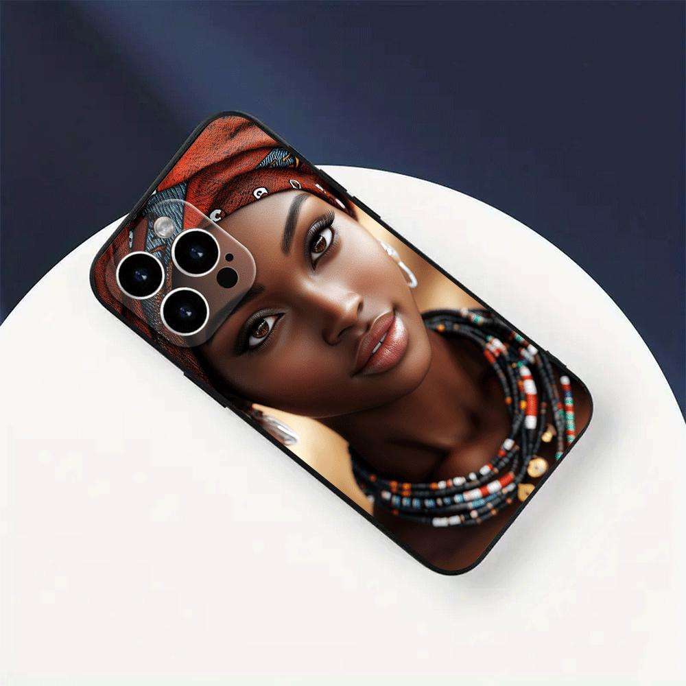 1Pc Black For iPhone 15 Plus African Woman Phone Case
