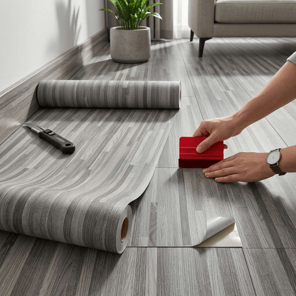 Self Adhesive Floor Stickers Parquet Light Gray 40*700
