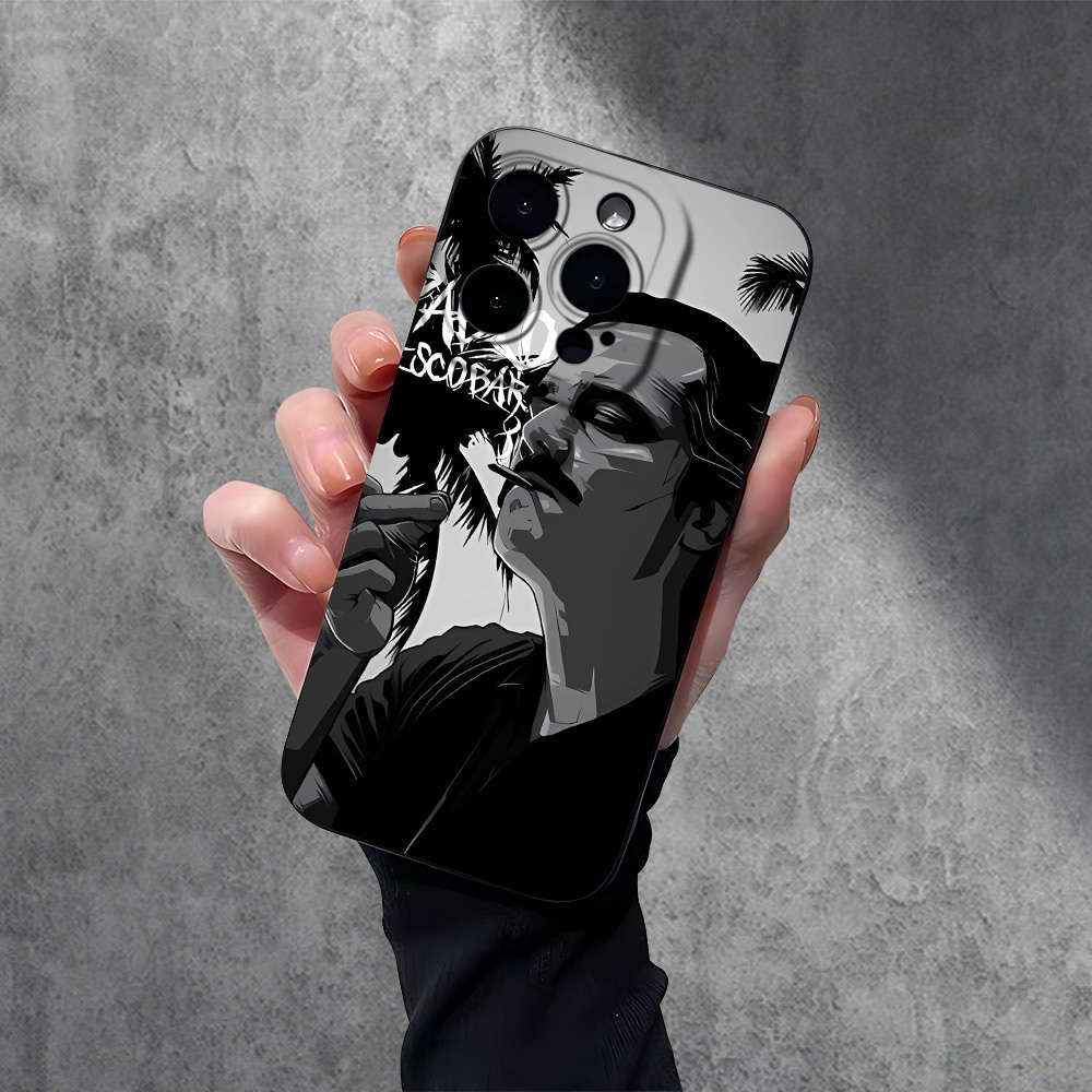 1Pc Black For iPhone 14 Plus Smoking Man Pattern Phone Case