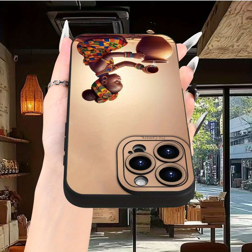 1Pc Black For iPhone 15 Plus African Style Pattern Phone Case