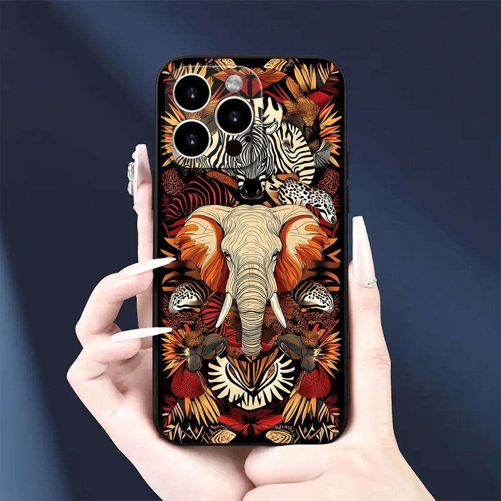 1Pc Black For iPhone 15 Plus African Wildlife Phone Case