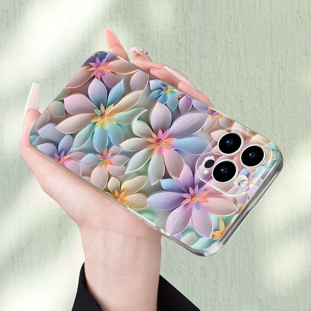 1Pc Transparent For iPhone 14 Pro Beautiful Flower Phone Case