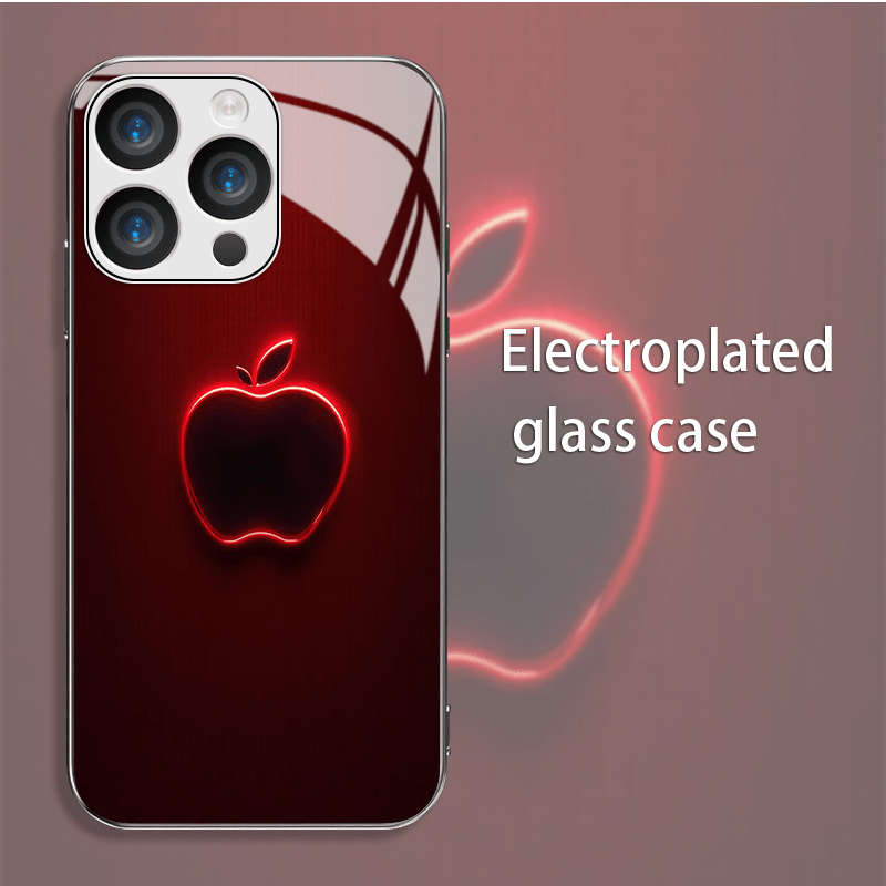 1Pc Red For iPhone 14 Plus Red Glow Apple Logo Phone Case