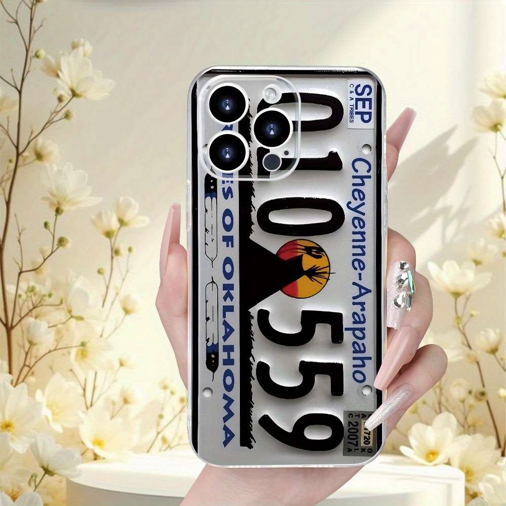 1Pc Transparent For iPhone 13 Pro Max Retro License Plate Phone Case