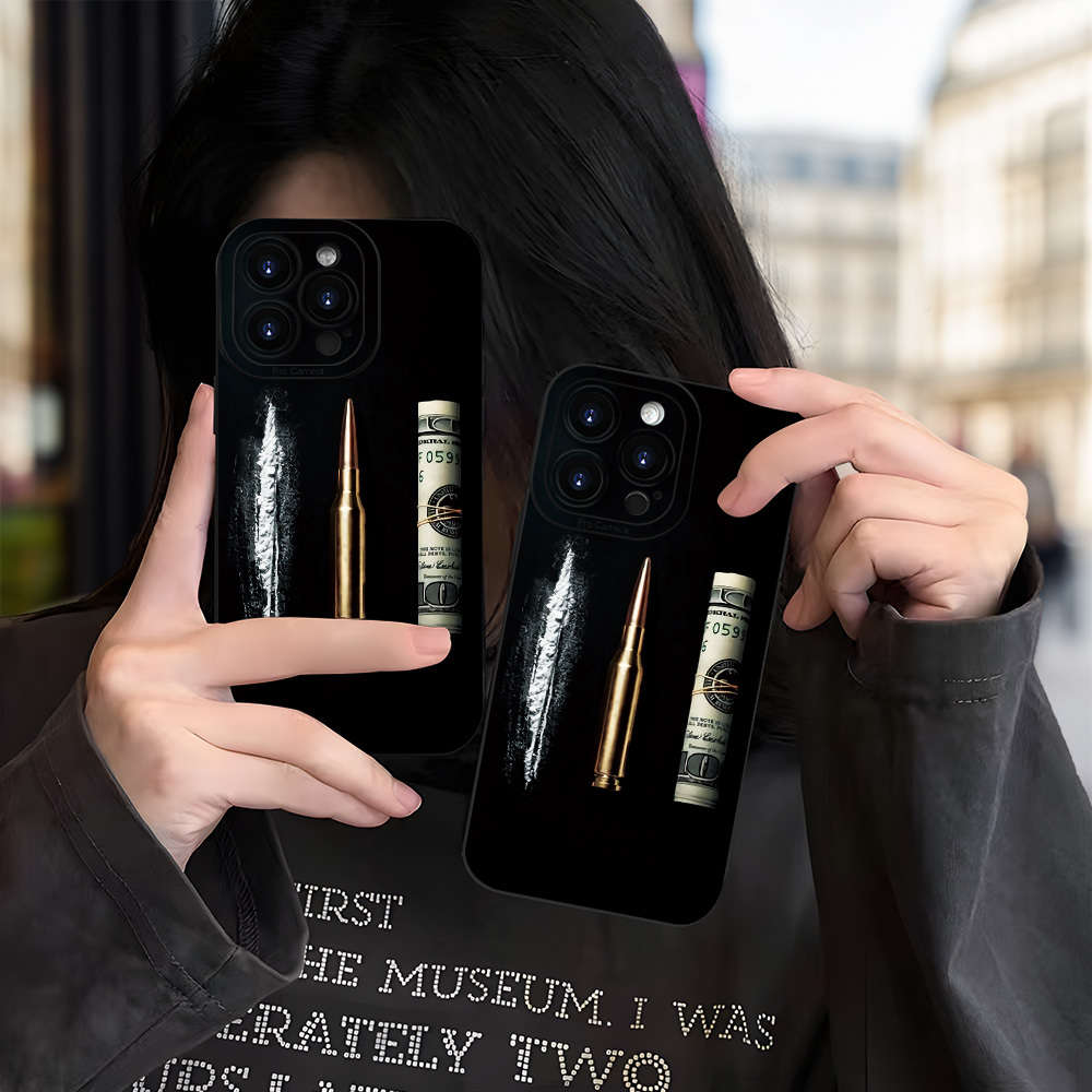 1Pc Black For iPhone 16 Plus Bullet Pattern Phone Case