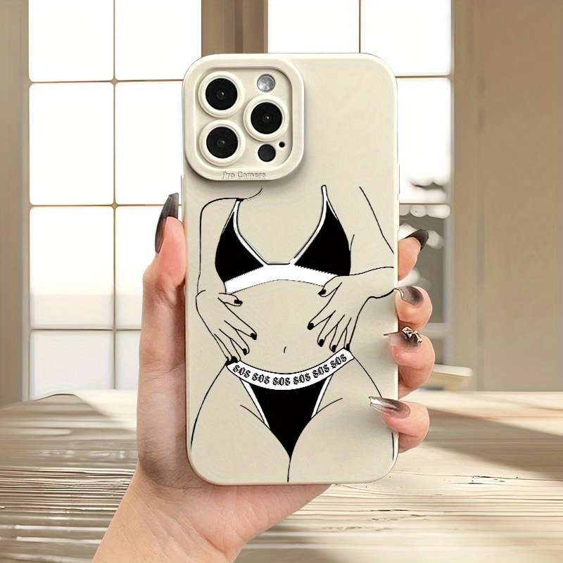 1Pc Beige For iPhone 16 Plus Sexy Woman Patterned Phone Case