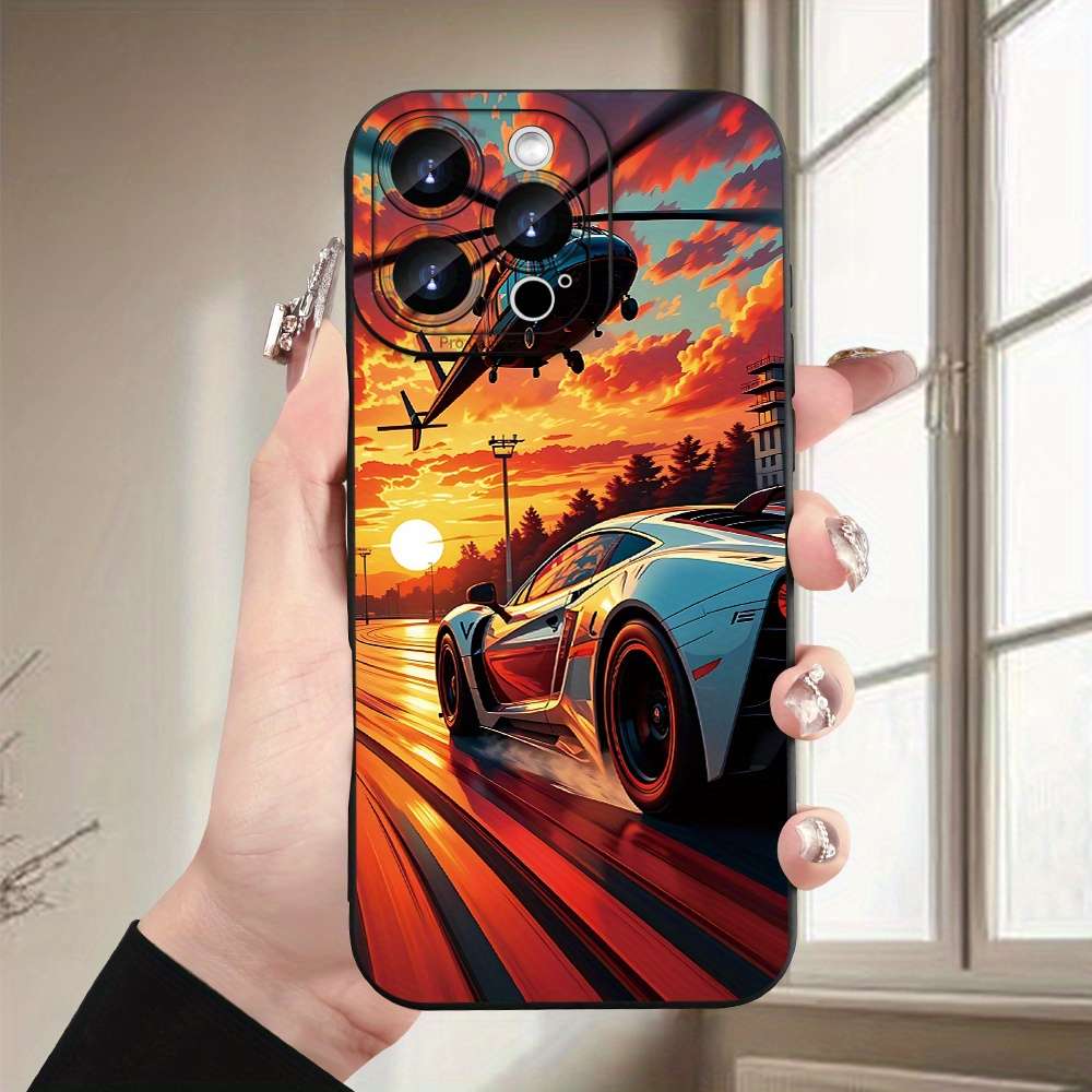 1Pc Black For iPhone XR Helicopter Sports Car Phone Case