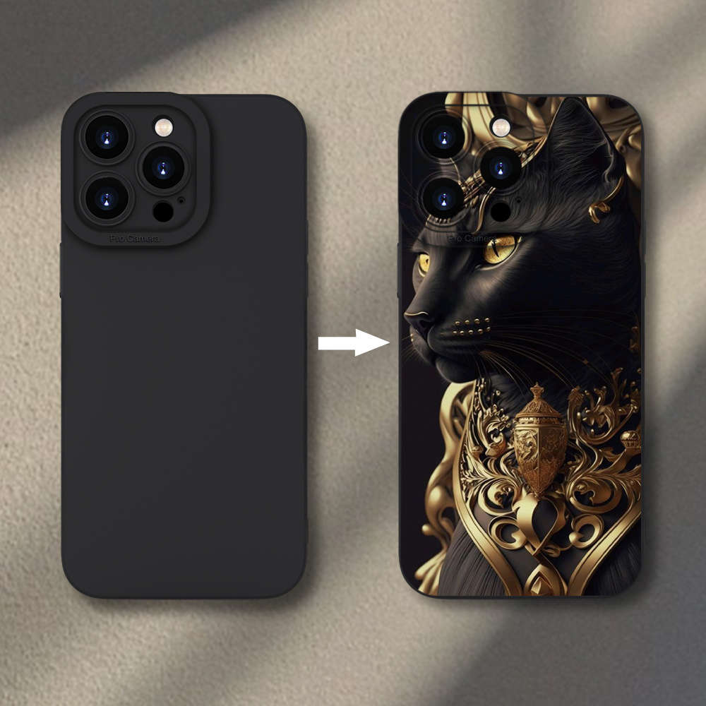 1Pc Mixed Color  For iPhone 15 Pro Max Egyptian Cat God Phone Case
