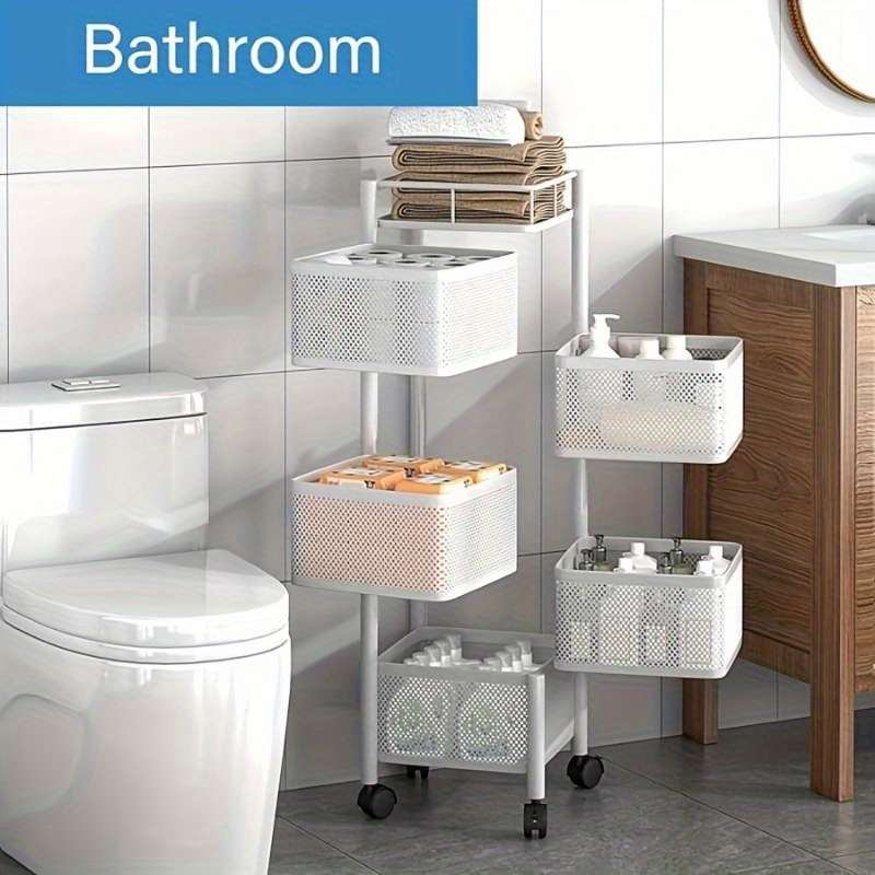 Bathroom Storage Rack Color Metal White 5Layer Rotation